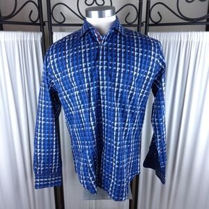 Bugatchi Uomo Shaped Fit‎ Casual Shirt Blue with multicolor Print, Men's XL
